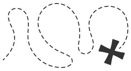 Black outline icon of an ancient treasure map location isolated on white background.