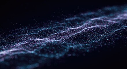 Abstract shimmering digital wave of glowing particles and connections
