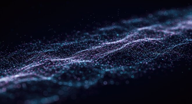 Abstract shimmering digital wave of glowing particles and connections