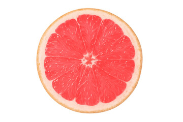 Pink grapefruit slice showing fresh juicy fruit on transparent background