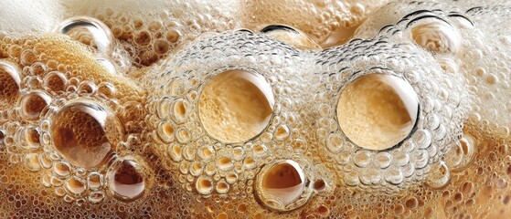 Close Up Macro Shot of Bubbles in Dark Brown Liquid with Frothy
