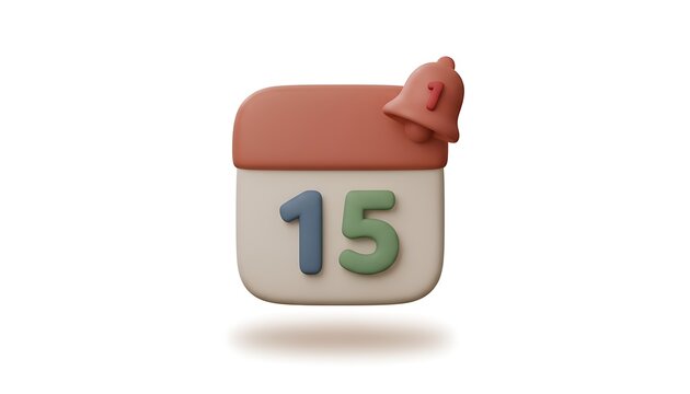 3D calendar app icon with a small red notification bell and soft shadow, smooth rounded design and pastel tones, perfect for reminders, scheduling, and productivity visuals.