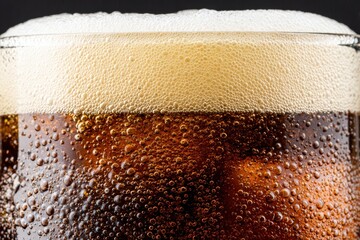 Close Up Of Refreshing Cold Cola Drink With Bubbles And Foam In A