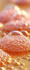 CloseUp Macro Shot Of Orange Bubbles Reflecting Warm Sunlight With
