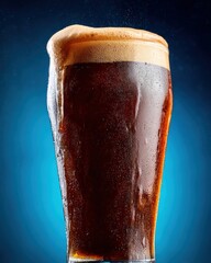 Dark Beer With Frothy Head And Bubbles In A Tall Glass Studio Shot