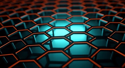 Abstract Hexagonal Structure with Glowing Edges and Turquoise Backing
