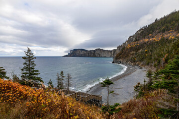 Cap Bon Ami offers breathtaking views of cliffs and ocean on the Gaspesie Peninsula in Quebec, Canada.