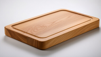 Light wooden chopping board on white background with clean simple style