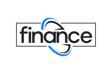 Finance Logo Design with Blue and Black Circular Elements in a Box.