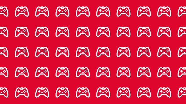 Pattern of white video game controllers on red background suitable for gaming website header or social media post. Great for gamers.
