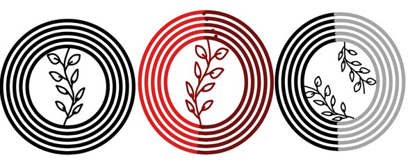 Black and red circular wallpaper set. Contemporary abstract art illustration. Bohemian concept for walls and interiors.