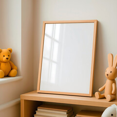 Kids Room Minimalist Interior with Empty Frames and Neutral Decor