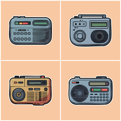Retro radios collection on peach background 90s Culture