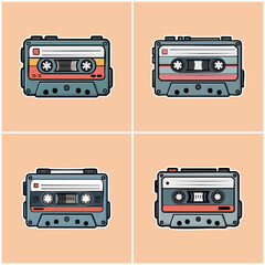 Retro cassette tapes collection with transparent background 90s Culture