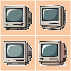 Retro televisions set with transparent background 90s Culture