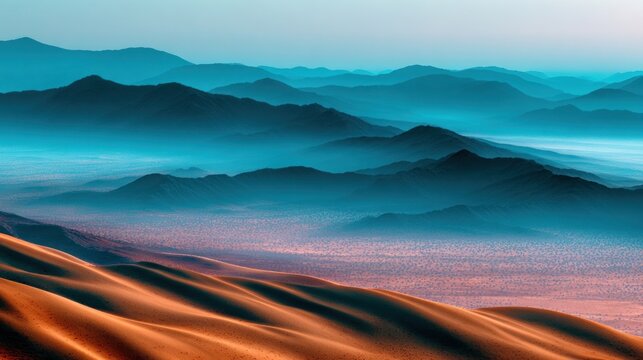 Mountain Range Landscape with Blue Haze