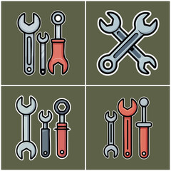 Set of wrenches tools with outline style Street Rider Culture