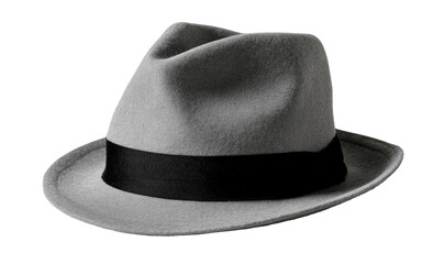 Gray fedora with a dark band on a solid black background