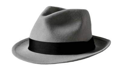Gray fedora with a dark band on a solid black background