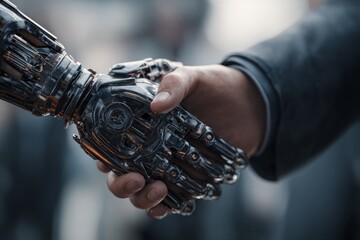 Ai-powered hand shakes with human: finance collaboration symbol.
