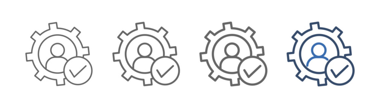 
outline icon sheet with gear, person and check mark design