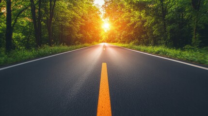 Scenic Forest Road with Golden Sun Rays