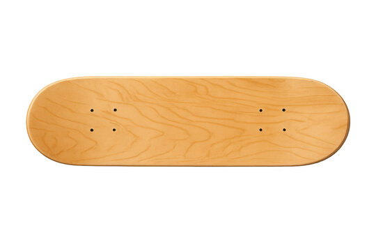 Wooden skateboard deck, top view of classic board, creating custom skate designs, sport and recreation background