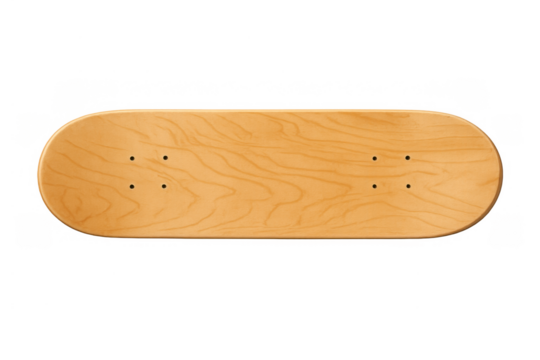 Wooden skateboard deck, top view of classic board, creating custom skate designs, sport and recreation background