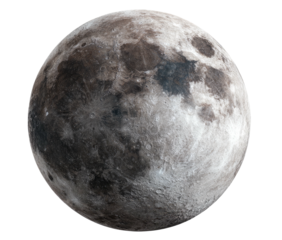 Full moon shines, grayscale textured surface, impact craters detailed