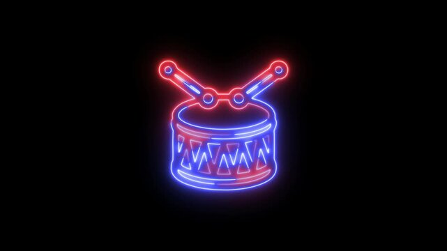 Visual features a vibrant neon drum with drumsticks outlined in red and blue, set against a alpha channel transparency