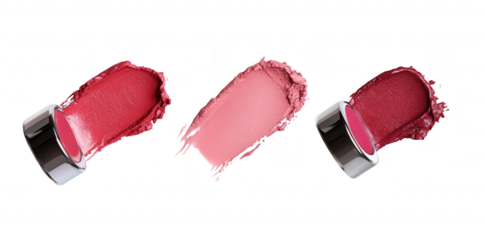 Three shades of lip color spread on a clean white surface. the texture and richness of each hue. ideal for beauty product advertising or cosmetic tutorials
