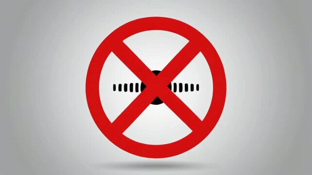 Clean animated video of a 'No Loud Noise' symbol with a loudspeaker crossed by a red prohibition slash, flat minimalist design, pure white background, no shadows, smooth subtle motion