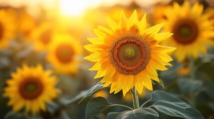 Obraz premium Golden Sunflower Field at Sunset