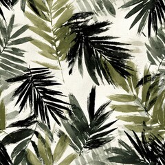 Fototapeta premium Abstract seamless pattern tropical plant leaf, concept of summer background design or textile print design, watercolor paint style, natural wallpaper