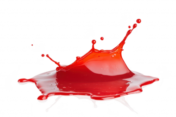 A splash of red liquid captures the dynamic motion of a drop falling into a pool. creating an artistic display against a clean white background. ideal for creative projects