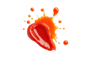 A splash of red ketchup on a clean white background. its smooth texture and liquid form. ideal for food photography or culinary art