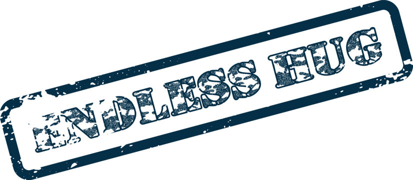 Distressed rubber stamp impression signifying an endless hug with a comforting timeless sentiment