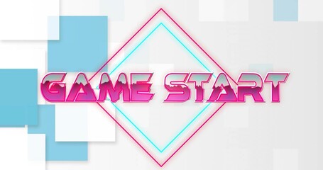 Displaying centered GAME START text pulsing with neon diamond glow on splash screen, layered tiles