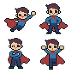 8-bit pixel art super hero wearing red cape