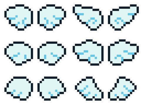 8-bit pixel art cute skyblue angel wings icon set
