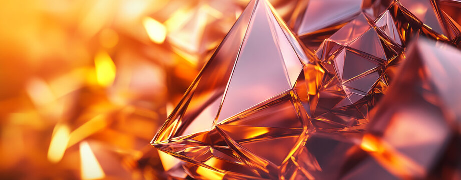 Abstract Crystal Structure with Warm Orange Glow: Geometric Facets and Reflective Surfaces in Bold Colors, Ideal for Backgrounds or Digital Art Projects