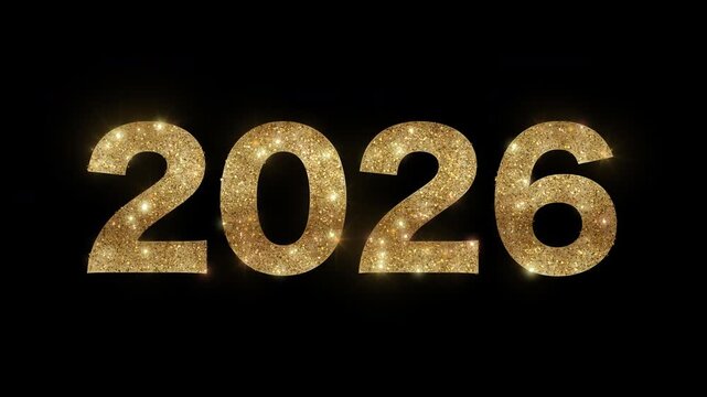 Luxury number "2026" with golden glitter, alpha channel	
