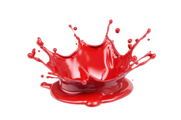A splash of red liquid creating dynamic droplets against a clean white background. symbolizing energy and creativity. ideal for artistic or promotional uses