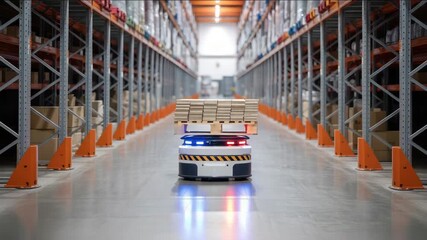 Autonomous robot transporting pallet in modern warehouse, efficient logistics automation solution - Powered by Adobe