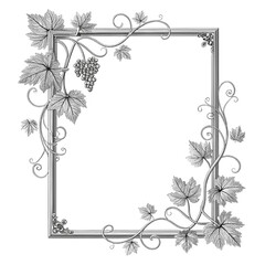Elegant silver vine and grape border design perfect for invitations, certificates, or decorative accents adding a touch of vintage charm.