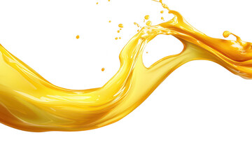 A splash of yellow liquid gracefully arcs through the air. creating a dynamic visual effect against a transparent background. ideal for use in creative design and advertising