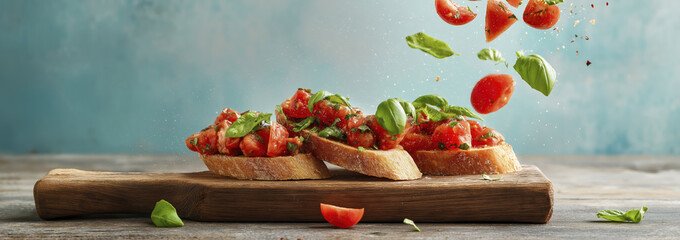 Fresh Italian Bruschetta with Exploding Tomatoes and Basil