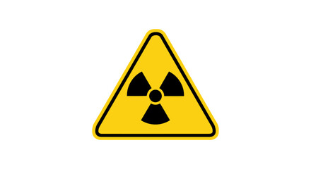 A yellow triangular warning sign with the black international radiation hazard symbol, indicating the presence of radioactive materials or nuclear energy