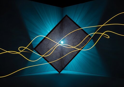Surreal light painting with mesh square, energetic luminous streams