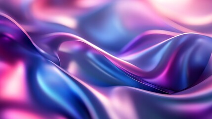 Abstract flowing fabric with pink and blue hues creating a smooth and shiny texture effect